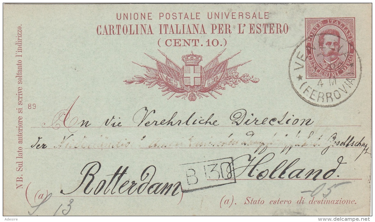 ITALIEN 1889 - Ganzsache Auf Pk Gel.v.VENEDIG N. ROTTERDAM - Ganzsachen