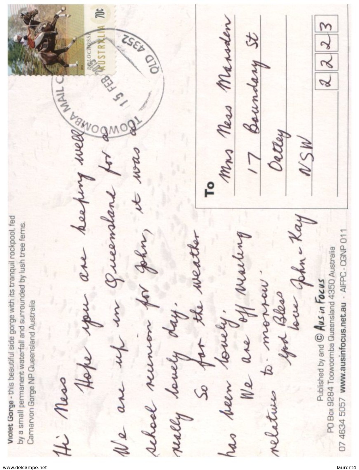 (745) Australia - QLD - Violet Gorge (with Stamp At Back Of Card) - Cairns