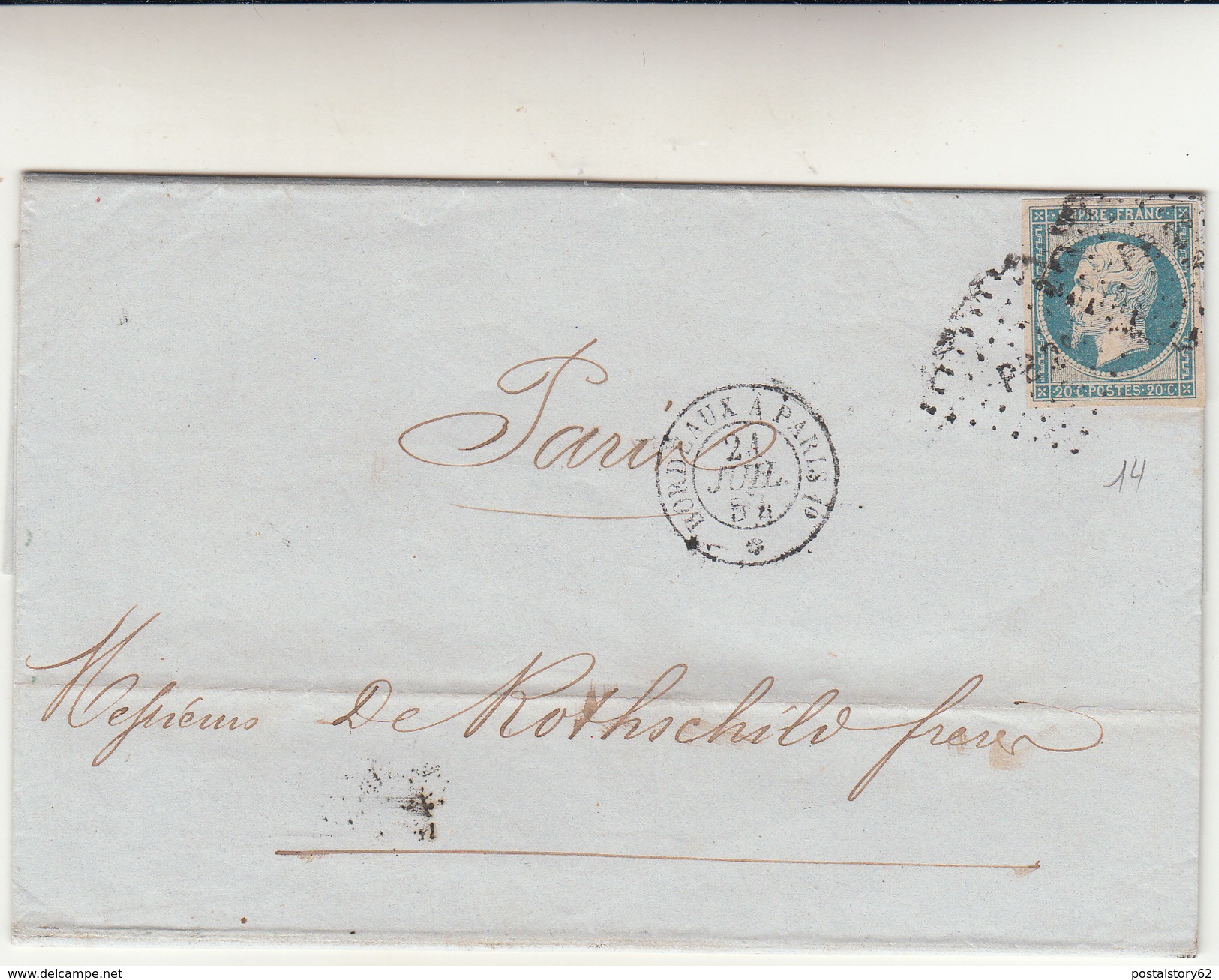 Bordeaux To Paris Cover 1854 - 1853-1860 Napoleone III