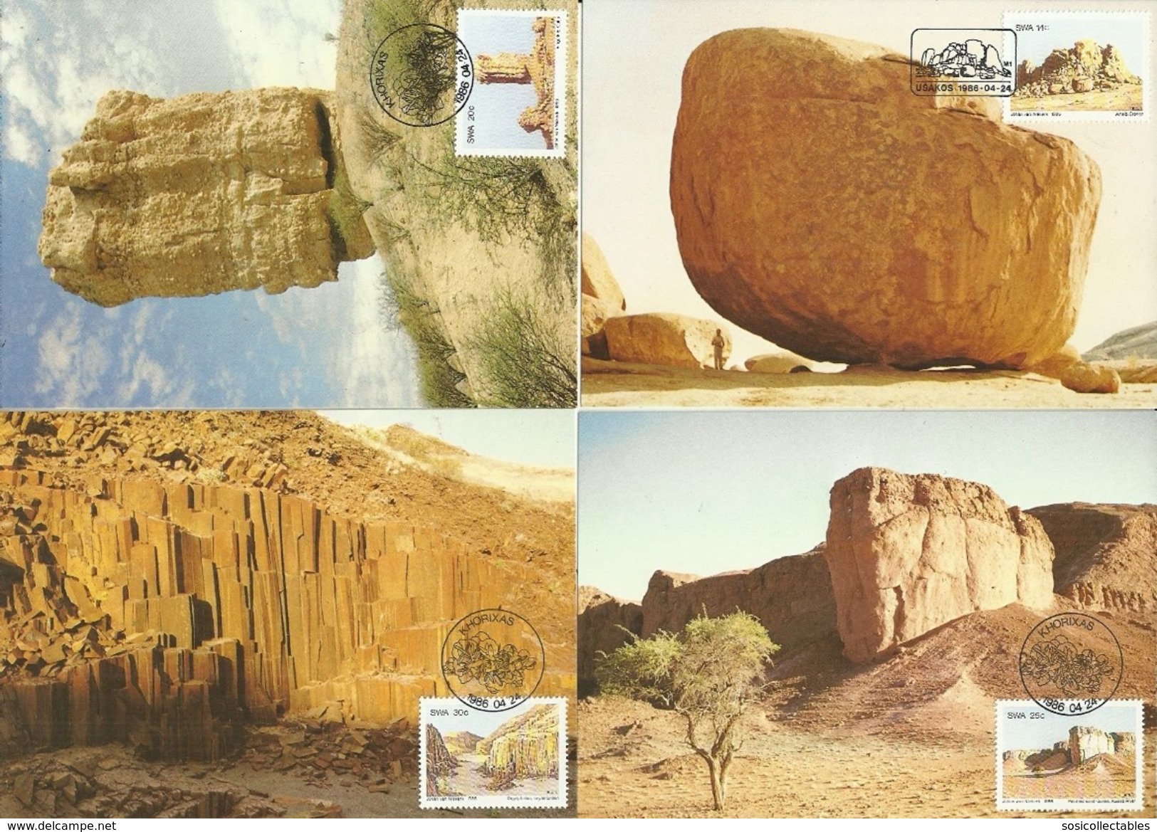 South West Africa - 1986 Rock Formations Full Set Of 4 Maximum Cards - Südwestafrika (1923-1990)