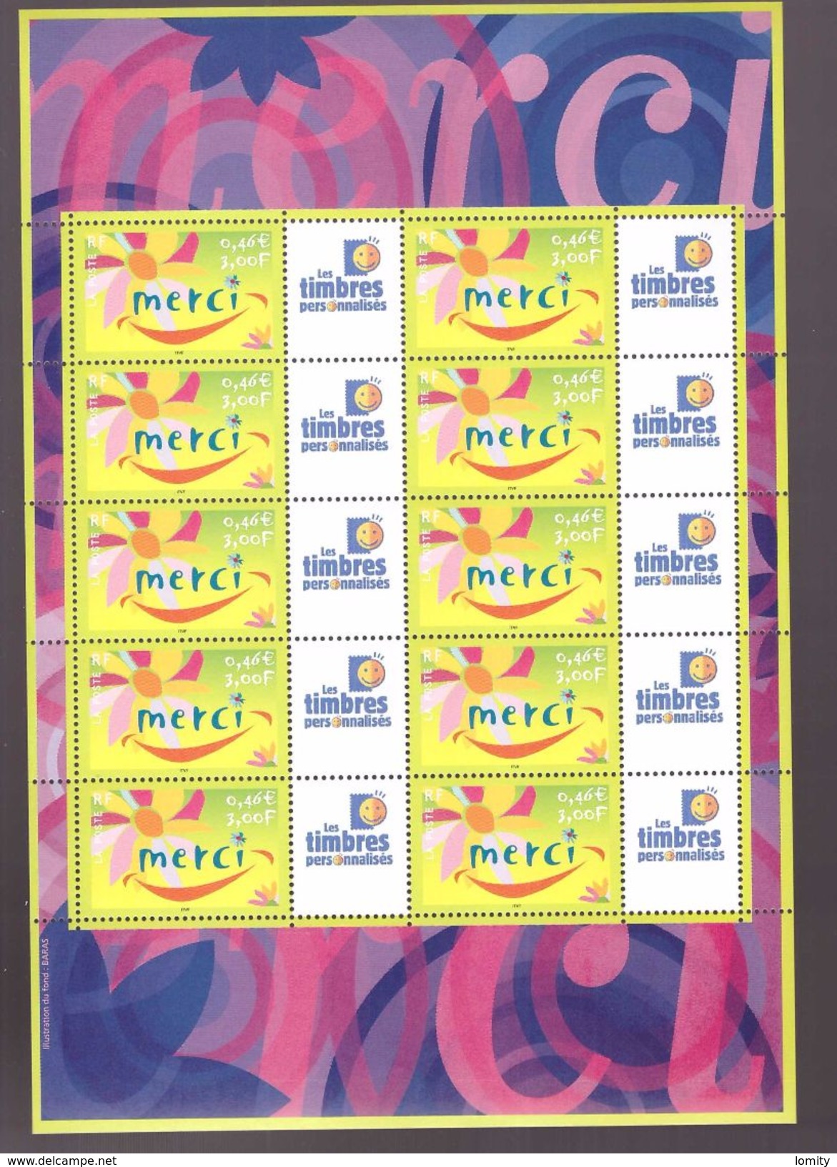 France Neuf ** Bloc Feuillet De 2001 Comprenant 10 Vignettes Personnalisées N° 3433 Cote 50&euro; Merci Logo Timbres - Autres & Non Classés