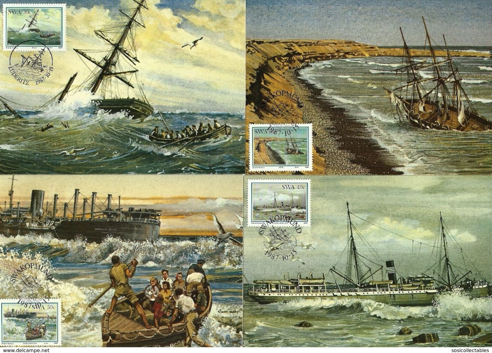 South West Africa - 1987 Shipwrecks Full Set Of 4 Maximum Cards - Südwestafrika (1923-1990)