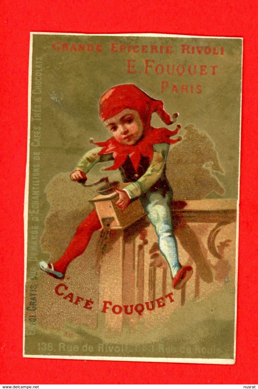 Café Fouquet, Chromo Dorée, Le Fou Du Roi Avec Moulin à Café - Thé & Café