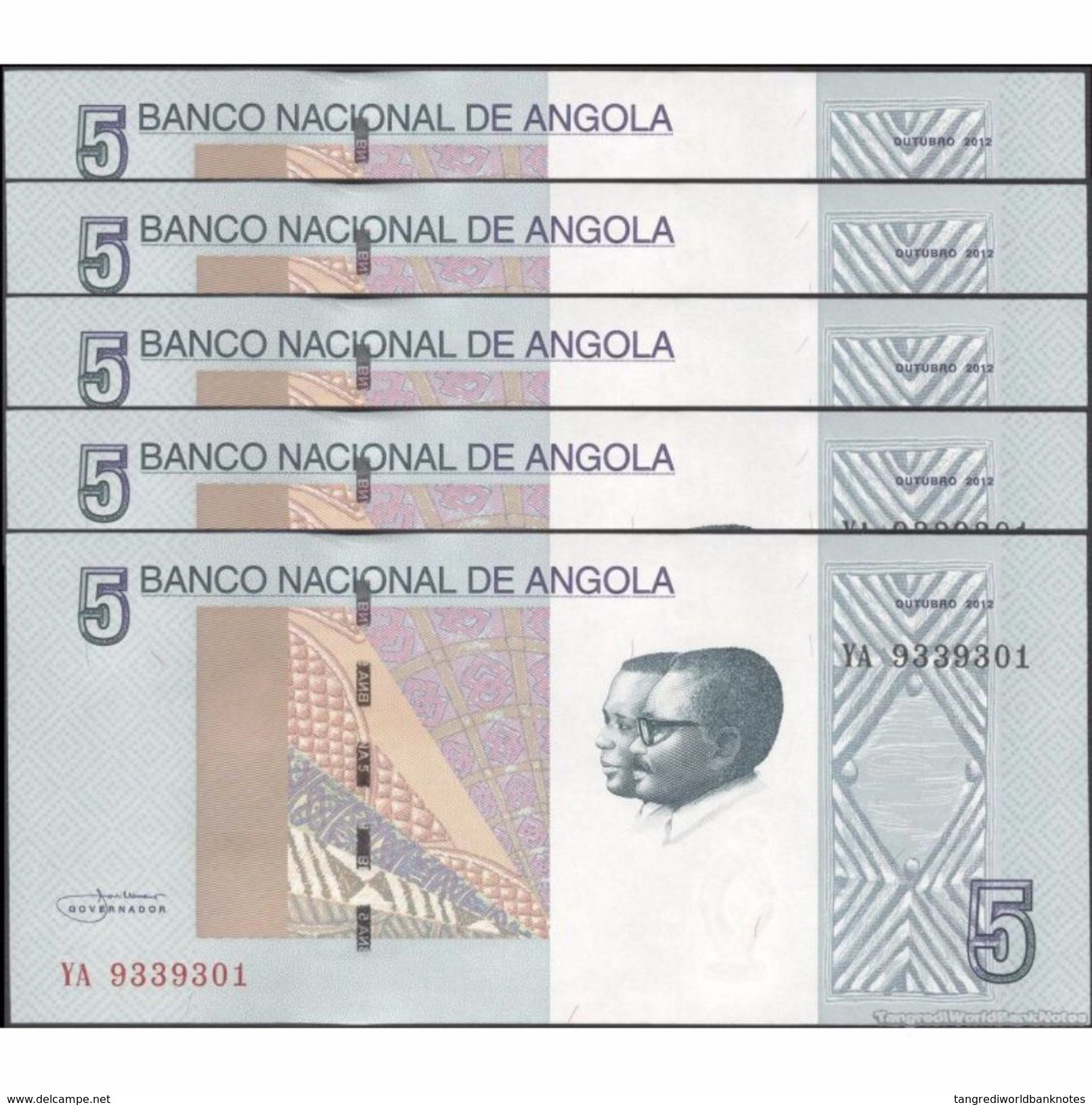 TWN - ANGOLA 151A - 5 Kwanzas 10.2012 Prefix YA DEALERS LOT X 5 - Angola