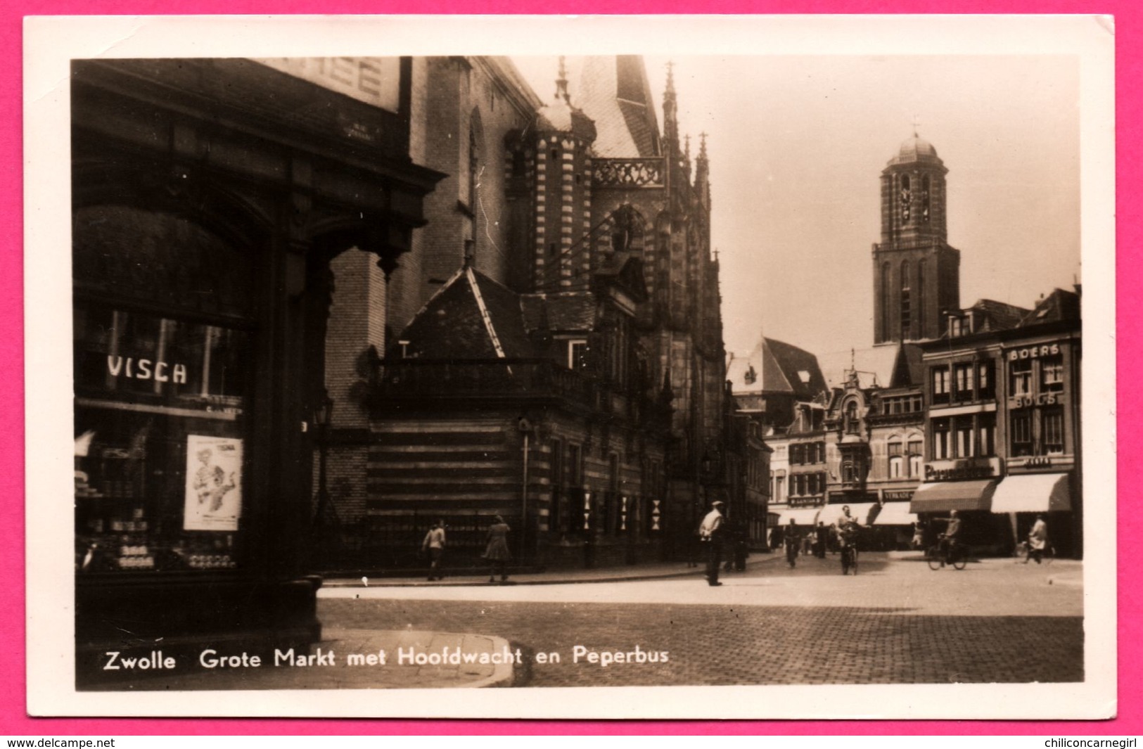 Zwolle - Grote Markt Met Hoofdwacht En Peperbus - Cyclistes - Animée - 1955 - Zwolle