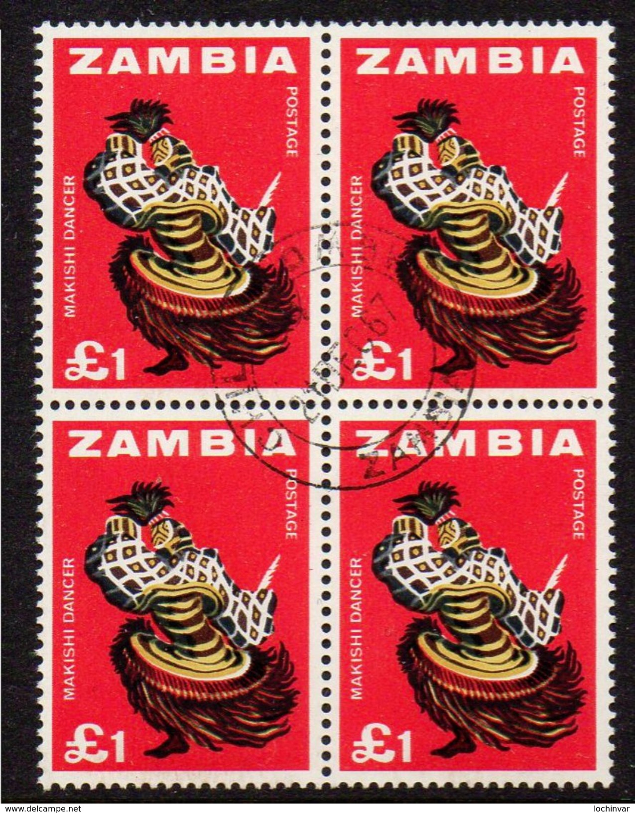 ZAMBIA, 1964  £1 DANCER BLOCK 4 CTO - Zambia (1965-...)