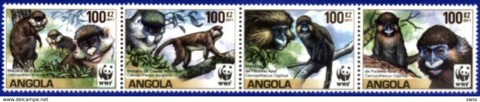 ANGOLA, 2011, FAUNA WWF, Cercopithecus Cephus, YV#1673-76, MNH - Angola