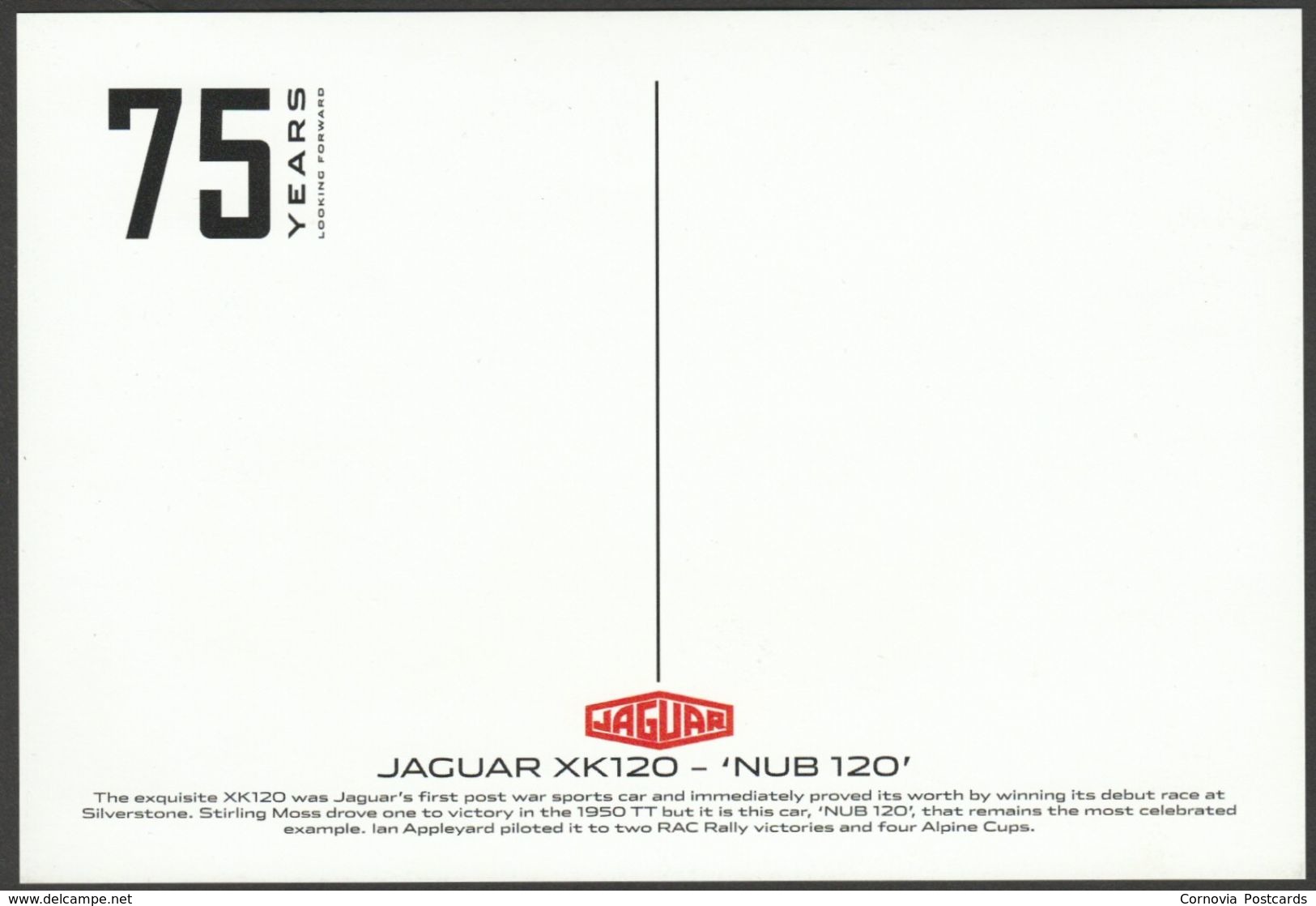 Jaguar XK120, 'NUB 120', 2010 - Official Jaguar 75th Anniversary Postcard - Passenger Cars