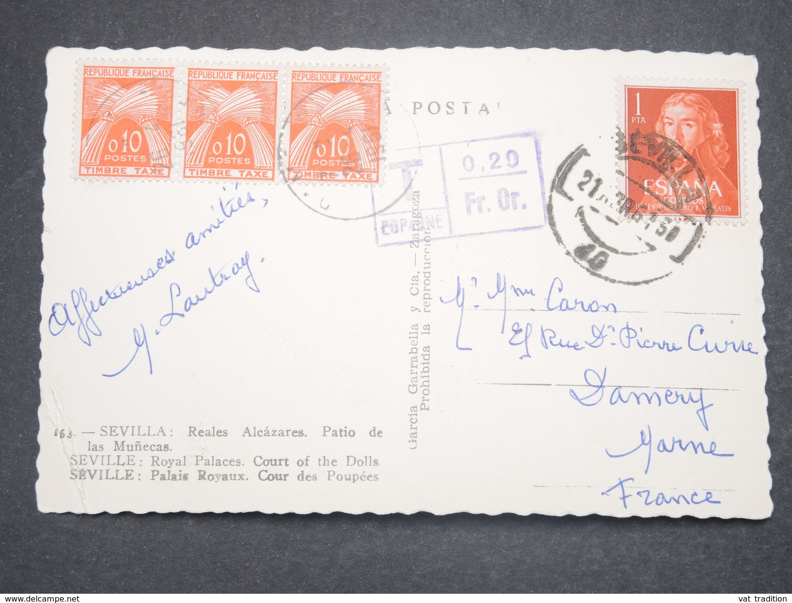 FRANCE - Taxes De Damery Sur Carte Postale D' Espagne En 1961 - L 9128 - 1859-1959 Lettres & Documents