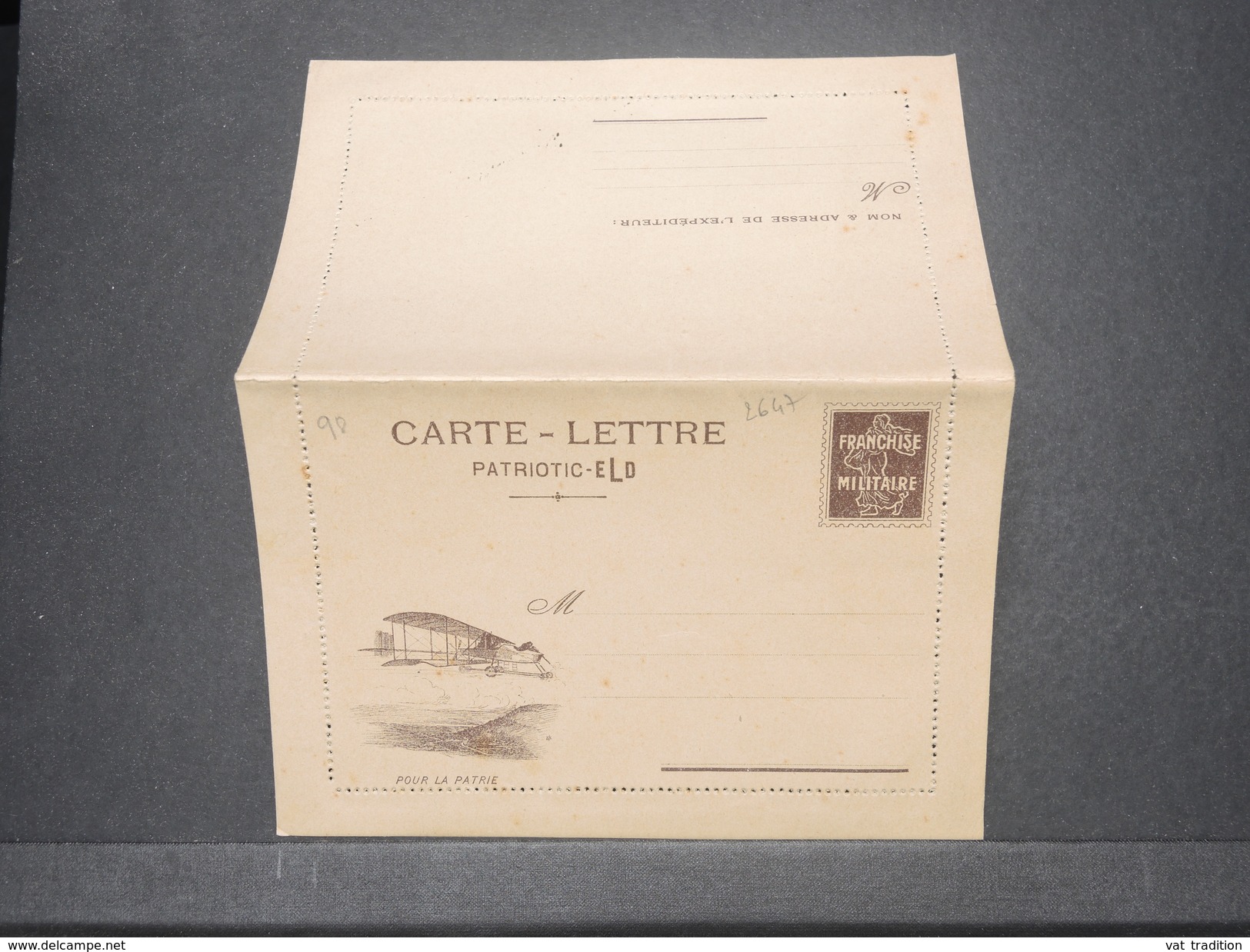 FRANCE - Carte Lettre Pseudo Entier FM Illustrée " Pour La Patrie " , Avion , Non Voyagé - L 9134 - Lettres & Documents