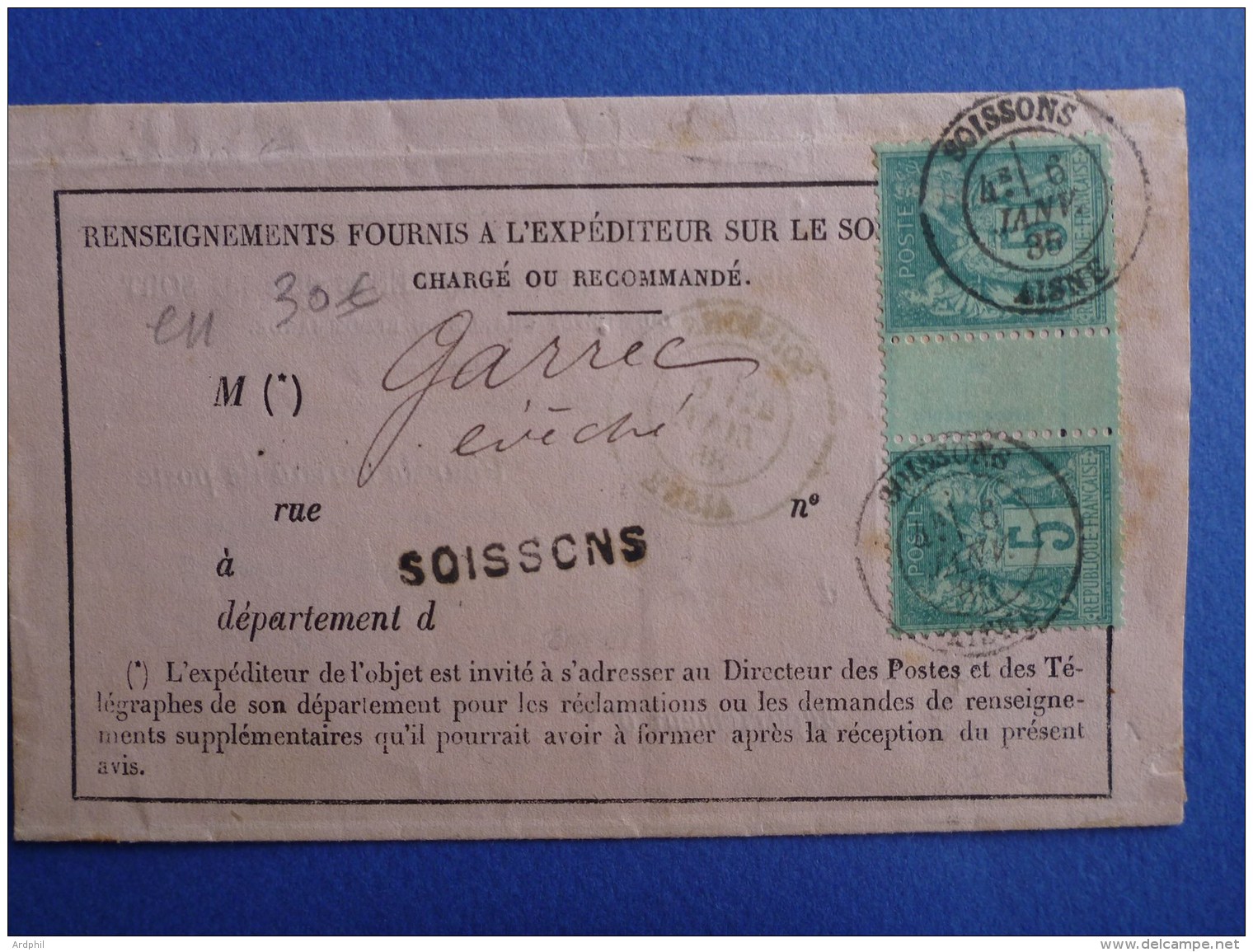 E11-Soissons Aisne 5c Avec Interpanneau Pas Courant Sur Lettre - 1877-1920: Semi Modern Period