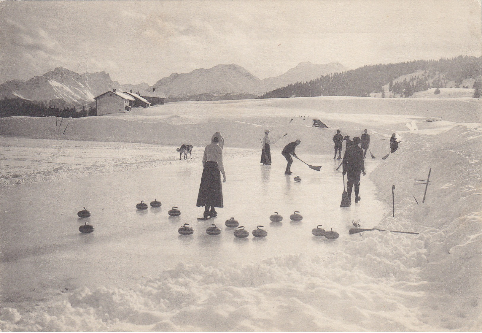 Curling Auf Der Lenzerheide - Monokarte V 1907     (P-57-10828) - Deportes De Invierno