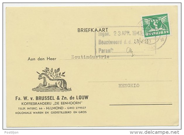 Firma Briefkaart Helmond 1943 - Eenhoorn / Koffiebranderij - Ohne Zuordnung