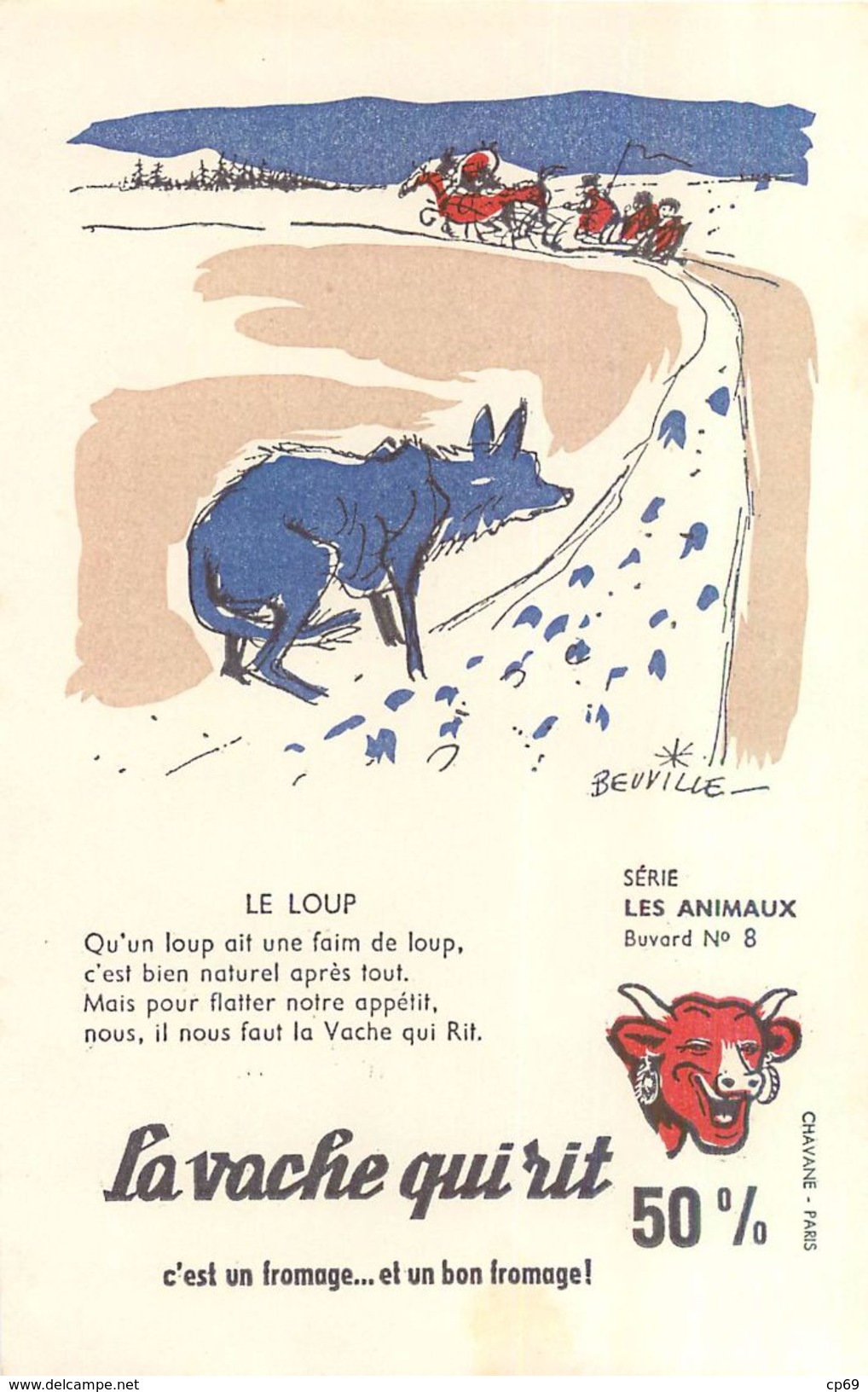 Série de 10 Buvards BEUVILLE avec sa Pochette d'Origine Animaux La Vache Qui Rit En Assez B.Etat