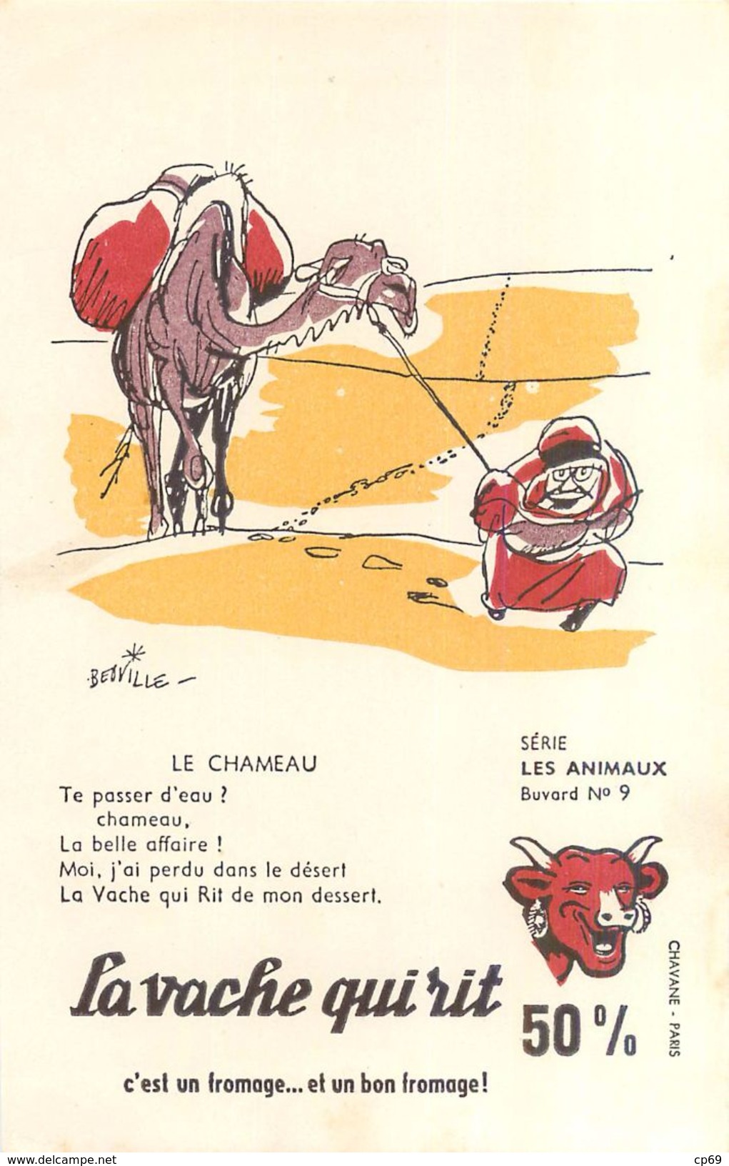 Série de 10 Buvards BEUVILLE avec sa Pochette d'Origine Animaux La Vache Qui Rit En Assez B.Etat