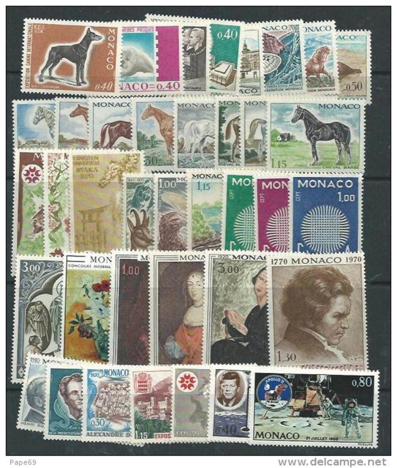 Monaco Année Complète Timbres Poste  1970 Du N° 809 Au N° 846 XX, Les  38 Valeurs Sans Charnière TB - Années Complètes