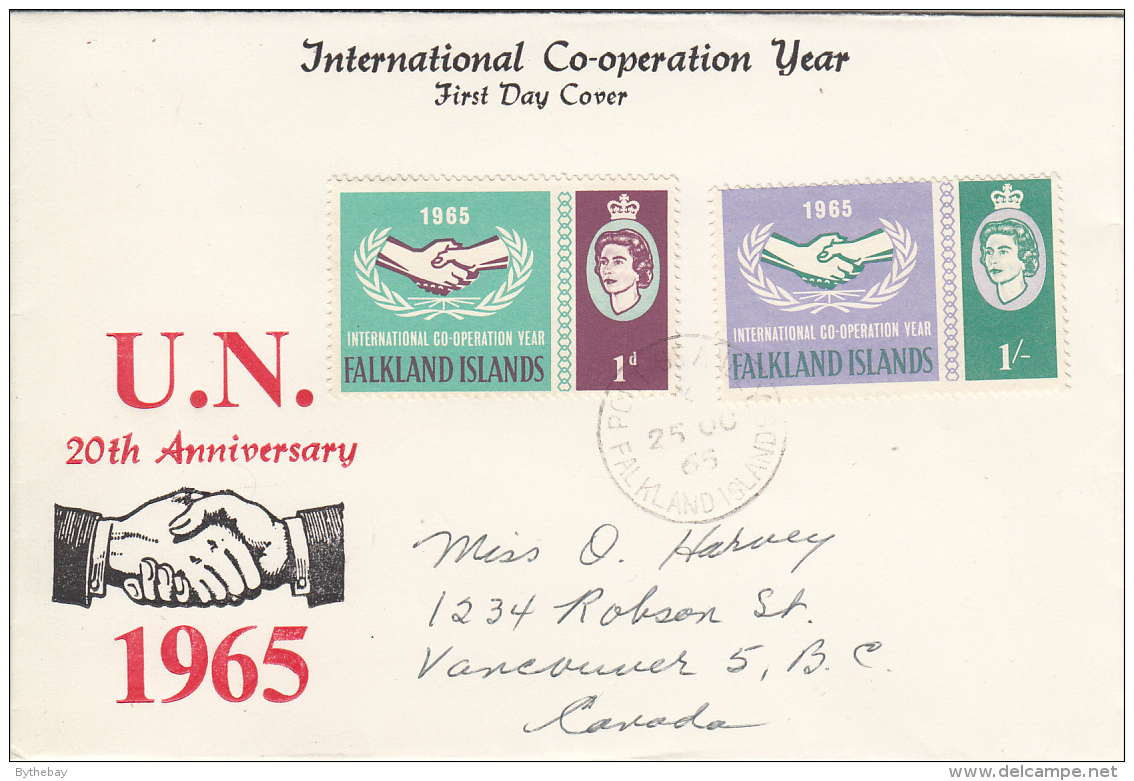 Falkland Islands FDC 1965 Scott #156-#157 Set Of 2 International Cooperation Year - Falkland