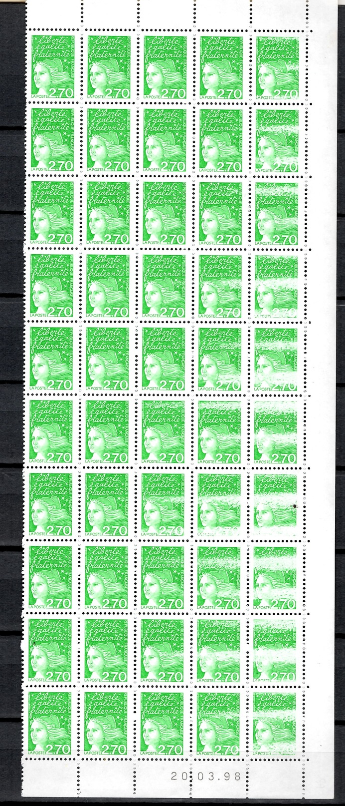 France YT N° 3091 Superbe Variété 18 Timbres Bandes Blanches Dans Un Bloc De 50 ** MNH. Signés Calves. TB. A Saisir! - Neufs