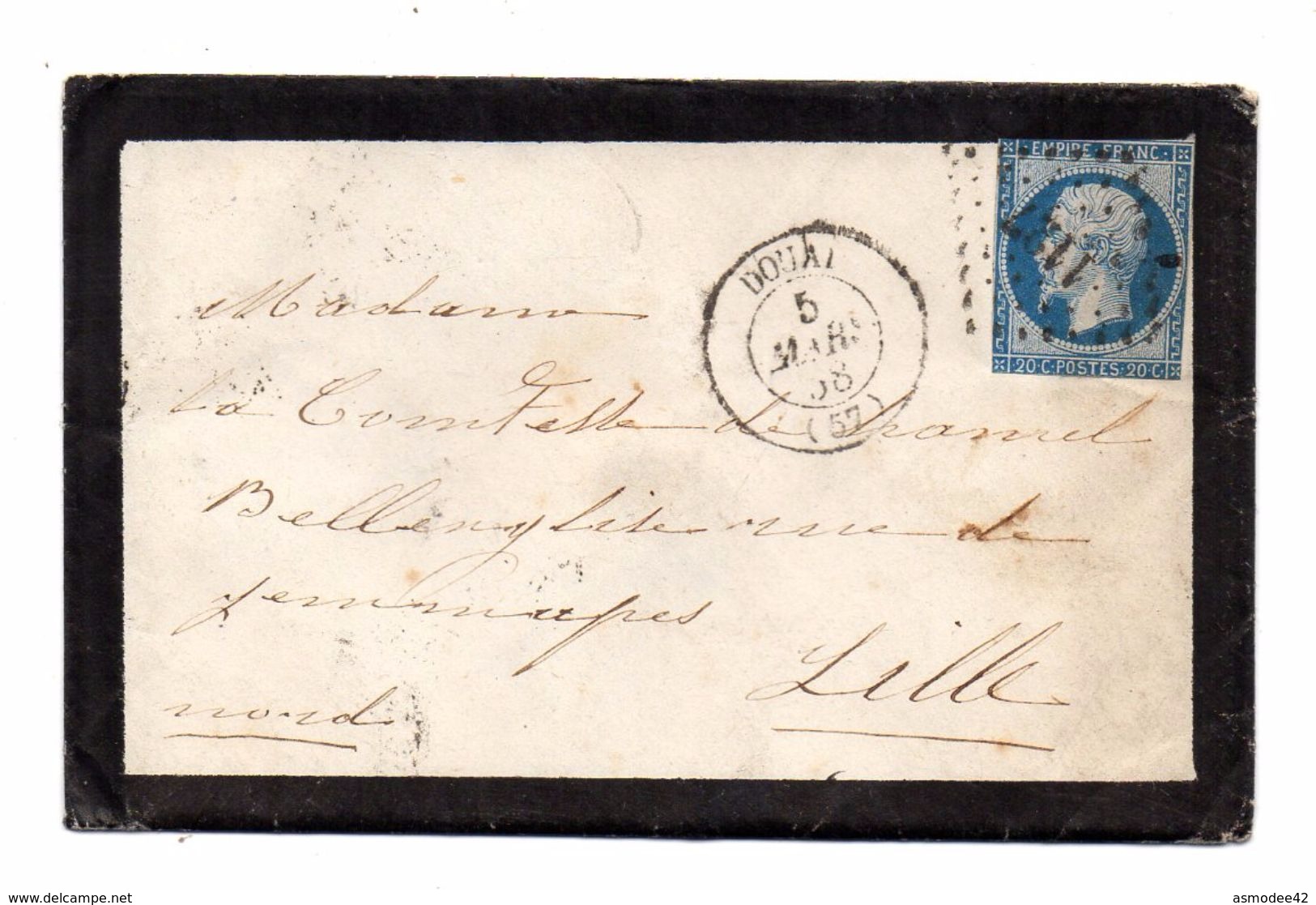 FRANCE LETTRE 1858  CACHETS  DOUAI  LILLE - 1853-1860 Napoléon III.