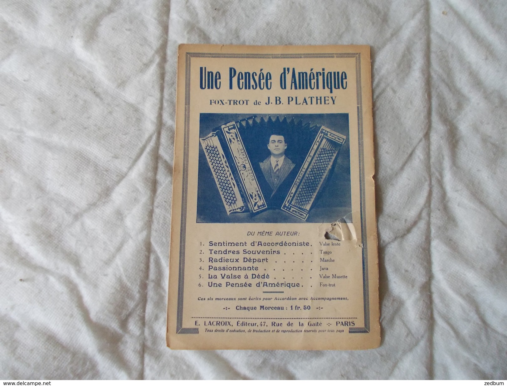 Partition Une Pensée D'amérique Fox Trot De J.B. Plathey - Partitions Musicales Anciennes