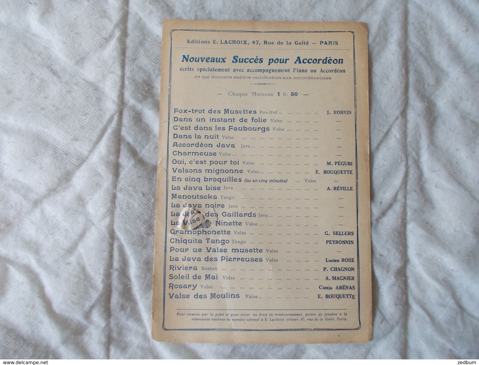 Partition Une Pensée D'amérique Fox Trot De J.B. Plathey - Partitions Musicales Anciennes