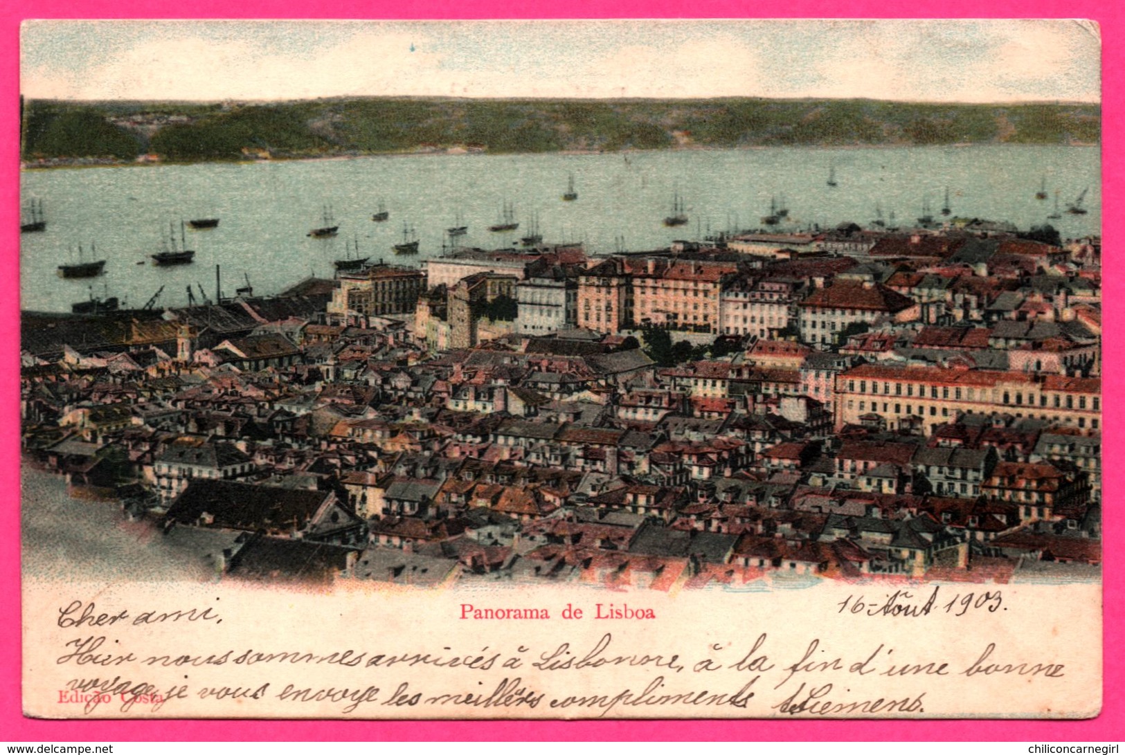 Oblitération QUARTA SECCAO 40 - Cachet " ERNST GEORGE LISBOA " - Portugal - Panorama De Lisboa - Voiliers - COSTA - 1903 - Lettres & Documents