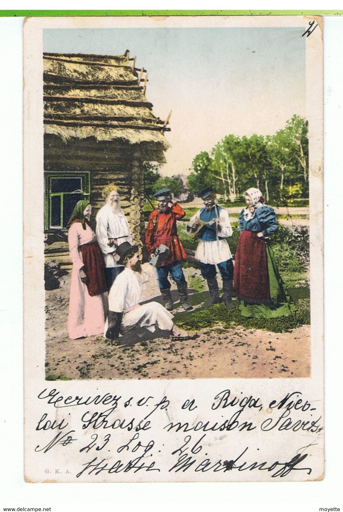 CPA-1901-LETTONIE-RIGA-ANIMEE-UNE FAMILLE QUI REGARDE 1 HOMME QUI FAIT LA DANSE DU SABRE-VOIR TIMBRE ET CACHETS - Latvia