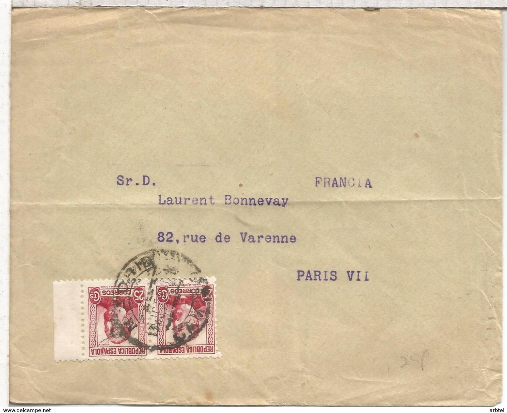 SEGUNDA REPUBLICA CC MADRID CAMBIO A PARIS AL DORSO LLEGADA - Cartas & Documentos