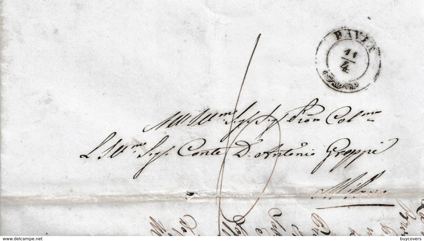 LV202- LOMBARDO VENETO - 11/4/1855 Lettera Da PAVIA A Milano Tassata  6 Carantani In Arrivo . - Lombardo-Veneto