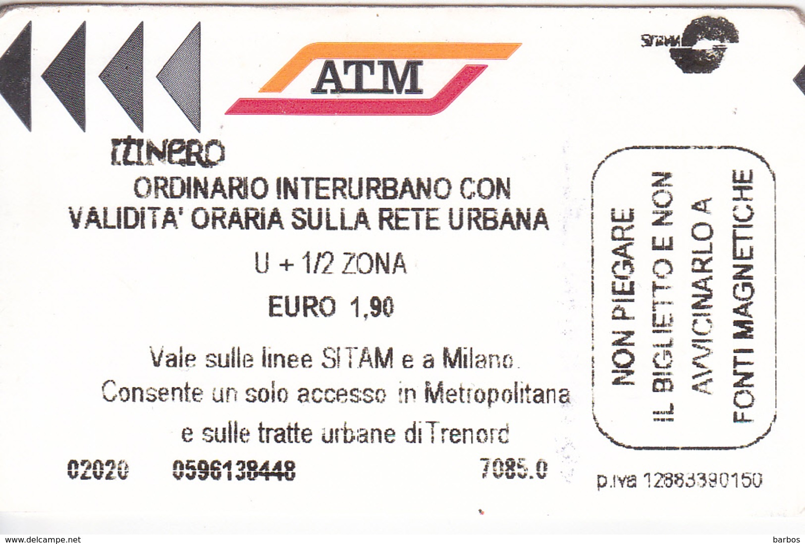 Italy , Milano   , Metro  Ticket  , 2015 - Europe