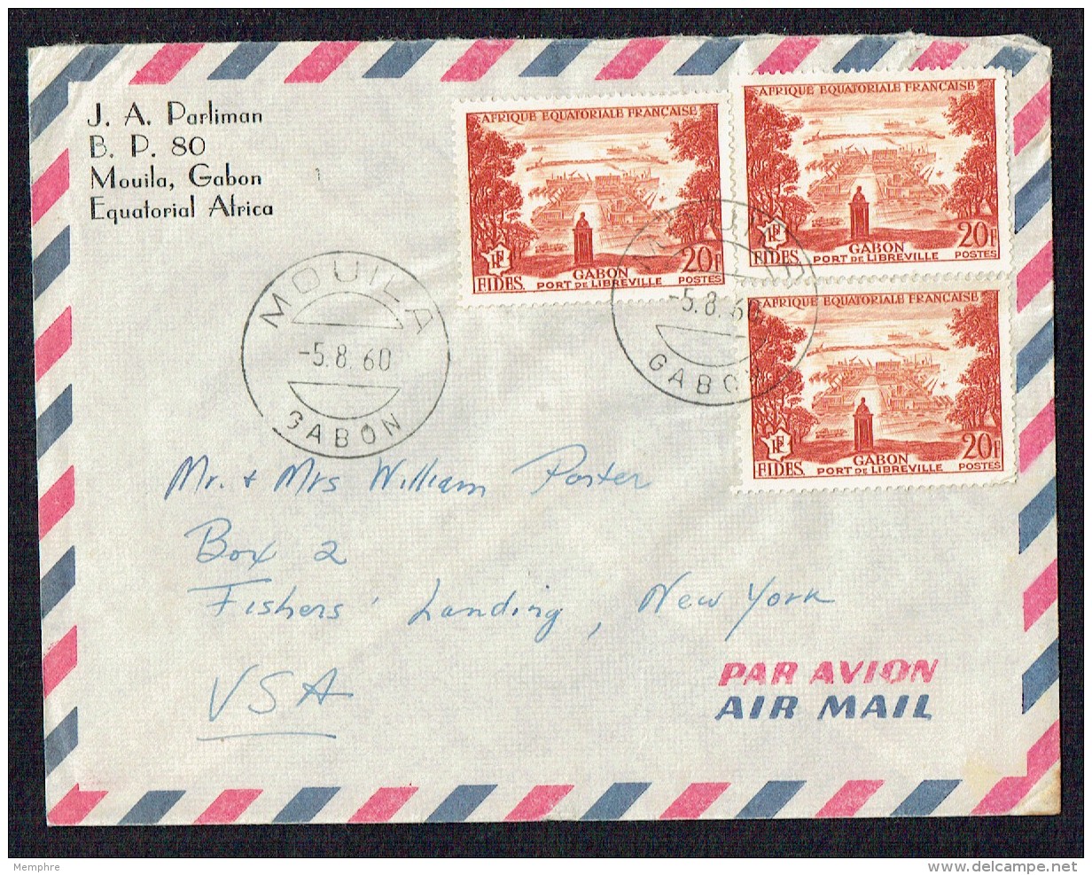 1960  Lettre Avion De Mouila (Gabon) Pour Les USA  Yv 235 X3 - Lettres & Documents