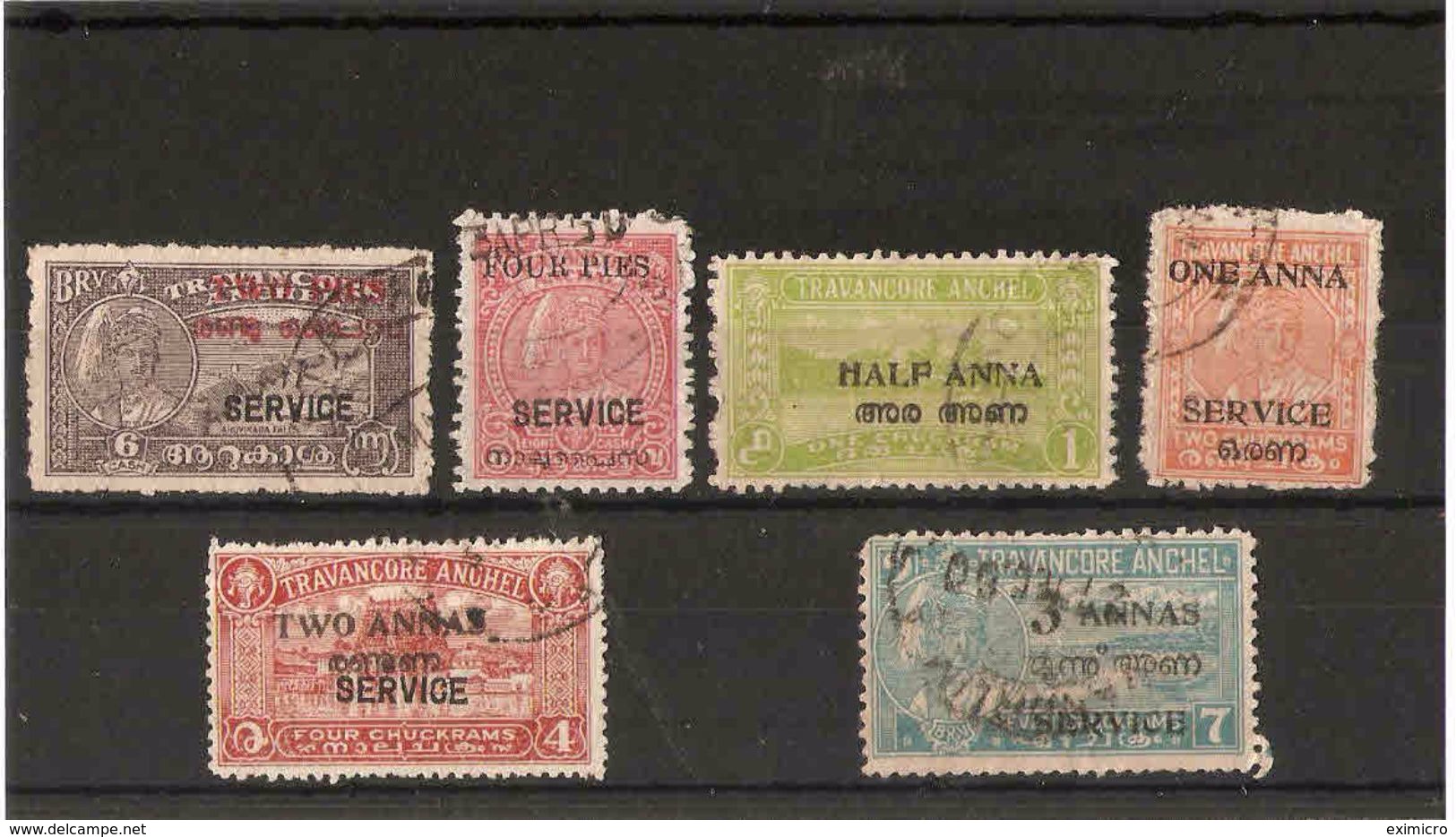 INDIA - TRAVANCORE - COCHIN 1949 - 1951 OFFICIALS SET TO  3a On 7ch SG O1/O6 FINE USED Minimum Cat  £9.85 - Travancore