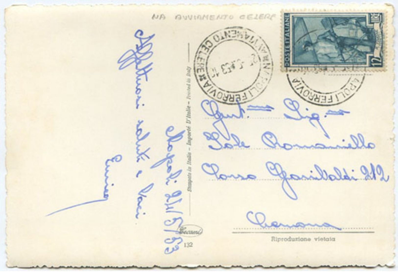 1953 LAVORO L. 12 ISOLATO CART. ILL. 25.5.53 ANNULLO NAPOLI AVVIAMENTO CELERE INTERESSANTE E OTTIMA QUALITÀ (A914) - 1946-60: Storia Postale