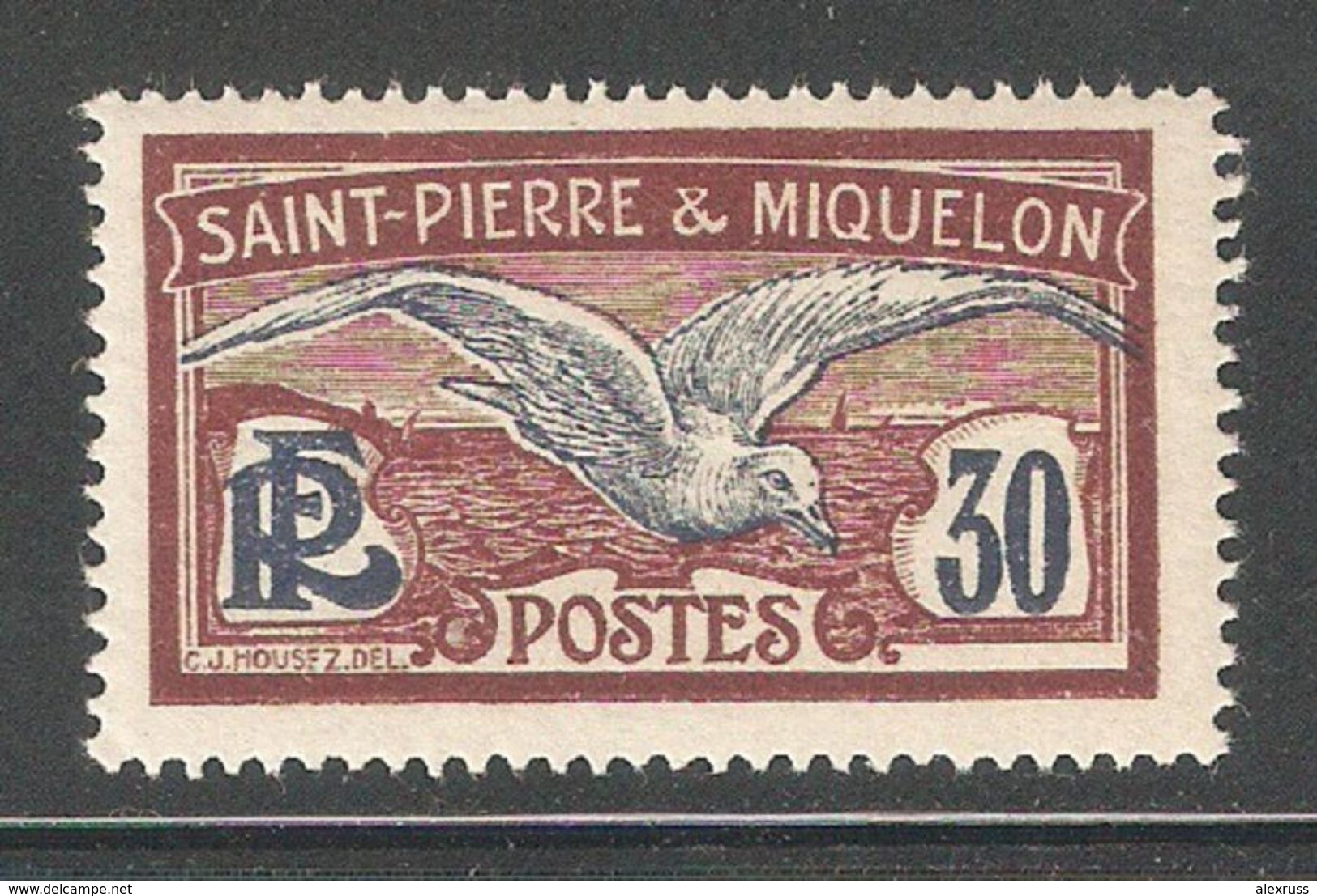 St Pierre & Miquelon 1925, 30c,Scott # 92,VF Mint Hinged*OG (P-5) - Unused Stamps