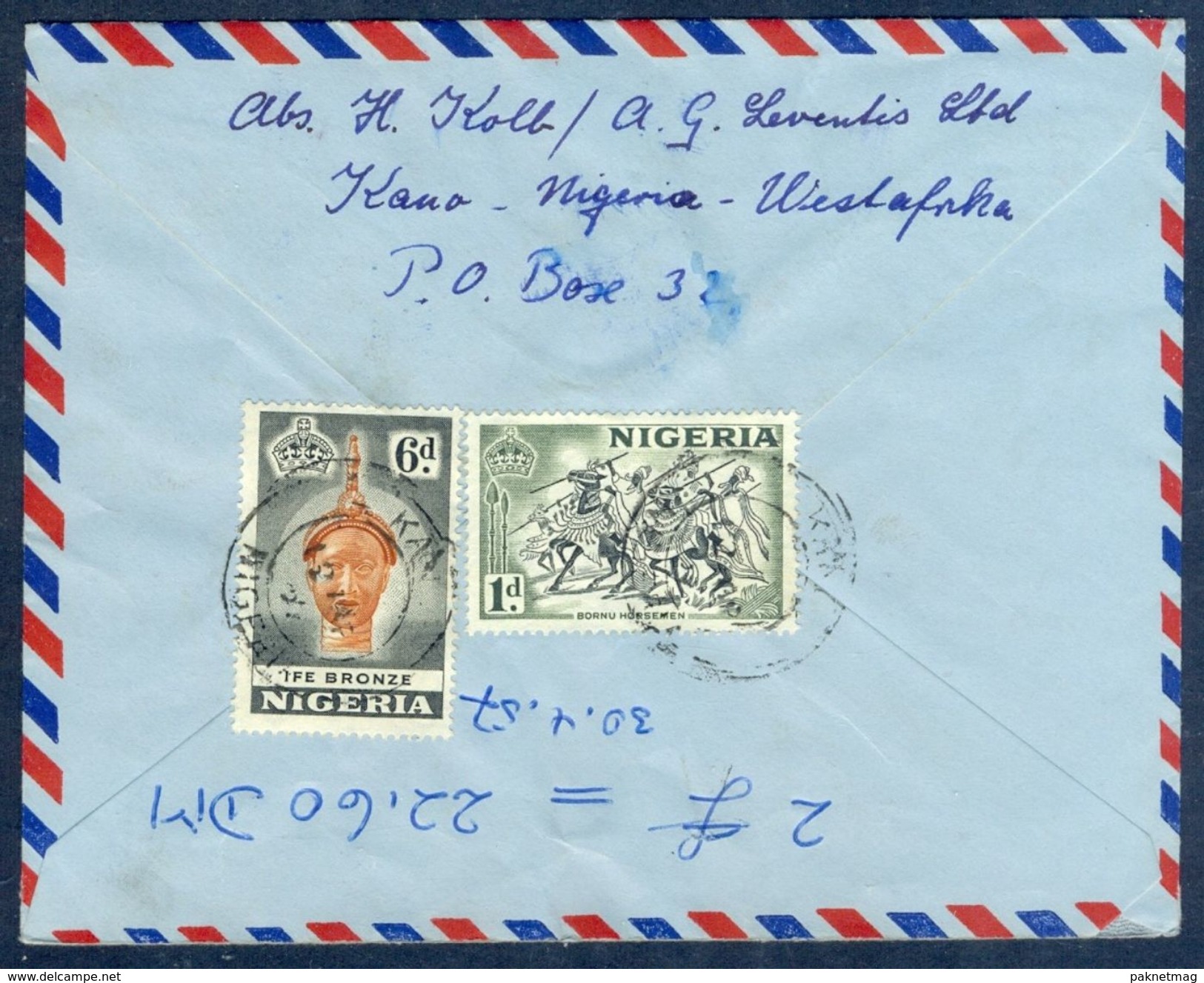 G86-  Postal Used Cover. Posted From Nigeria To England. UK. Timber. Ief Bronze. Bornu Horsmen. - Nigeria (1961-...)