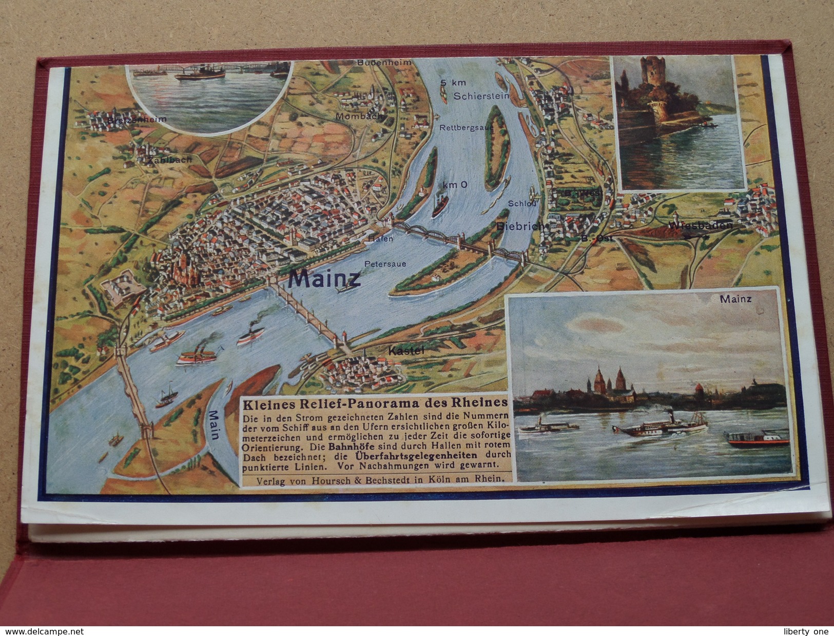 Kleines Relief - Panorama des RHEINES ( Ansicht/Bild ) Hoursch & Bechstedt - Anno 19?? ( zie foto's voor detail ) !