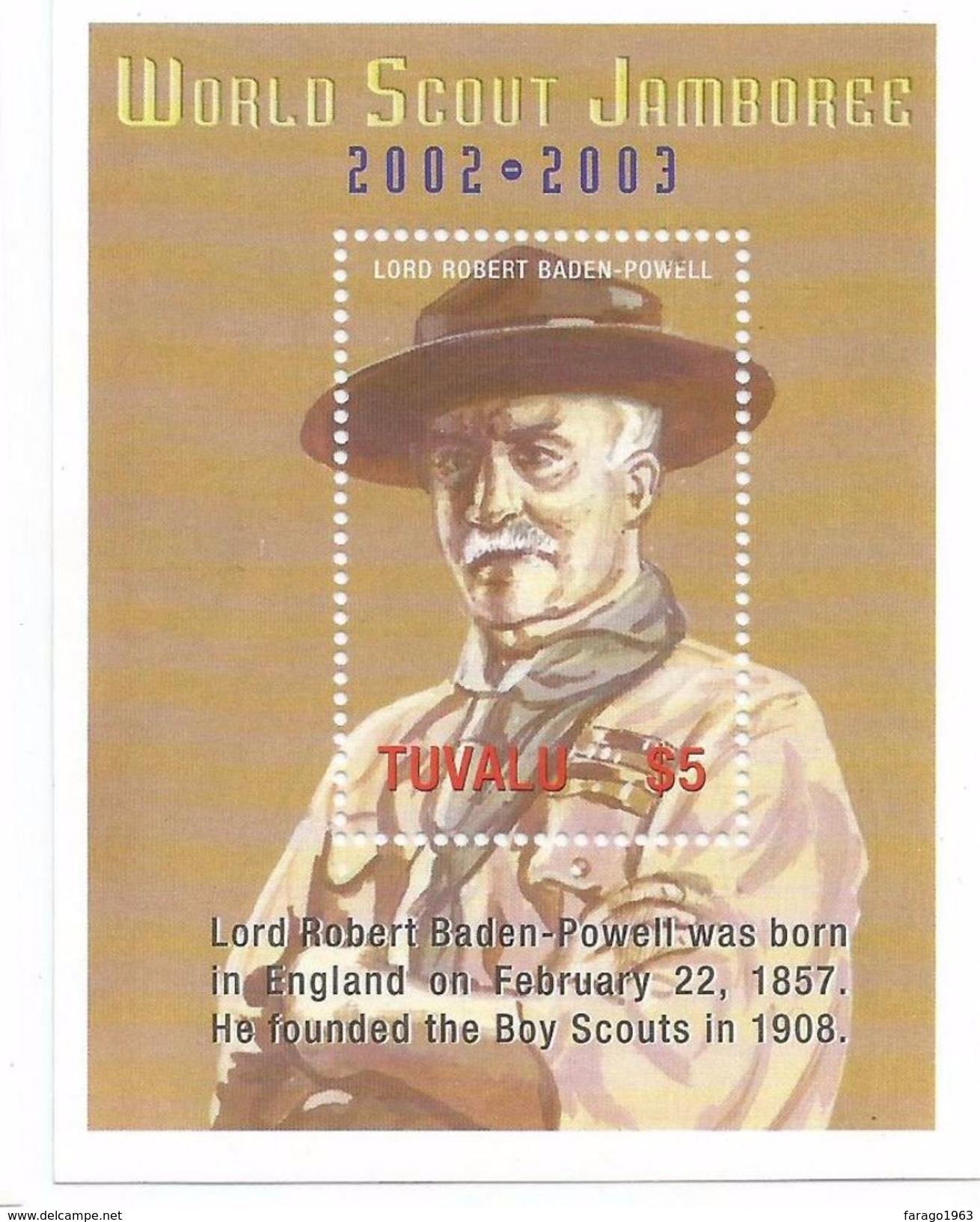 2002 Tuvalu Lord Baden Powell Souvenir Sheet MNH - Neufs