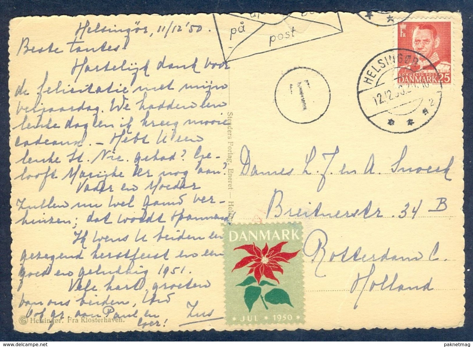 G165- Postal Used Post Card. Posted From Denmark To Holland. Flower. - Other & Unclassified