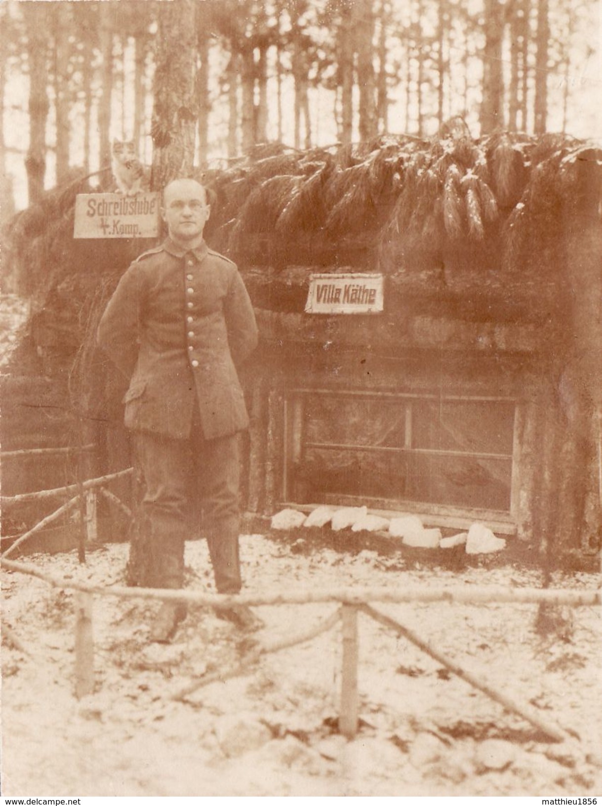 Photo Décembre 1916 HILLERWALD Près ORAINVILLE, BERMERICOURT - Abri Allemand, "Villa Käthe", Chat (A174, Ww1, Wk 1) - Other & Unclassified