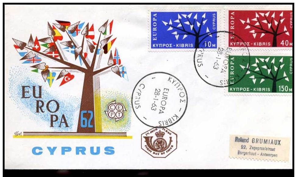 (E1416)  Grieks Cyprus  - FDC - Europa CEPT 1963 - 1963