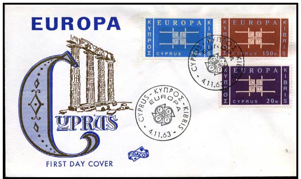 (E1423)  Grieks Cyprus  - FDC - Europa CEPT 1963 - 1963