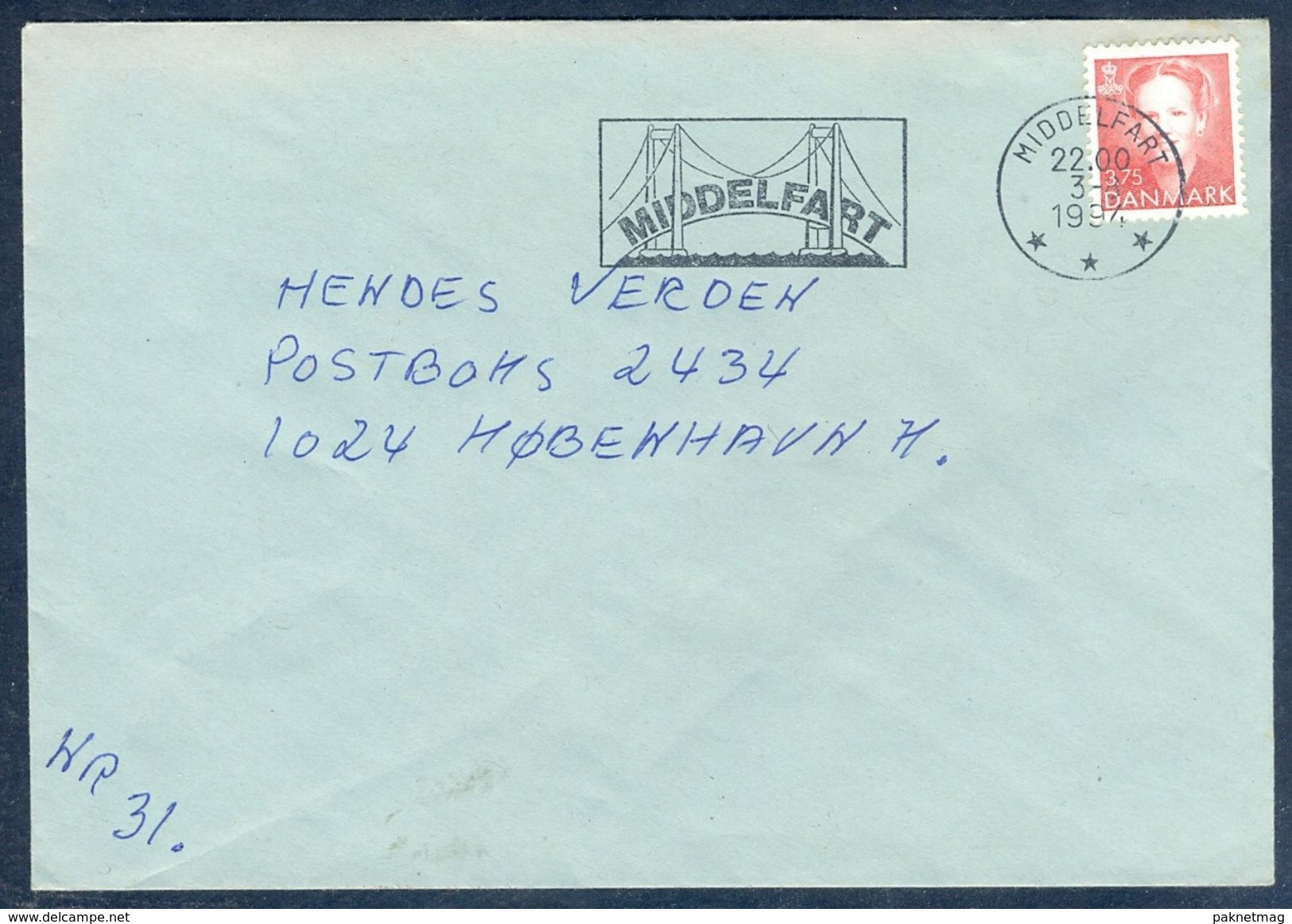 G178- Postal Used Cover. Posted From Denmark To England. UK. Special Post Mark. Bridge. - Other & Unclassified