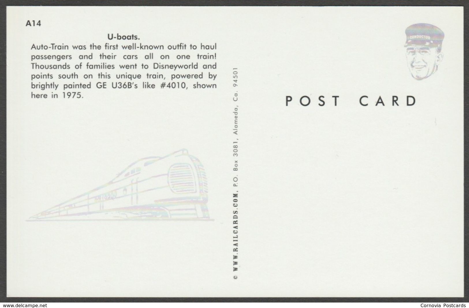 GE U36B Auto-Train No 4010 In 1975 - Railcards Postcard - Trains