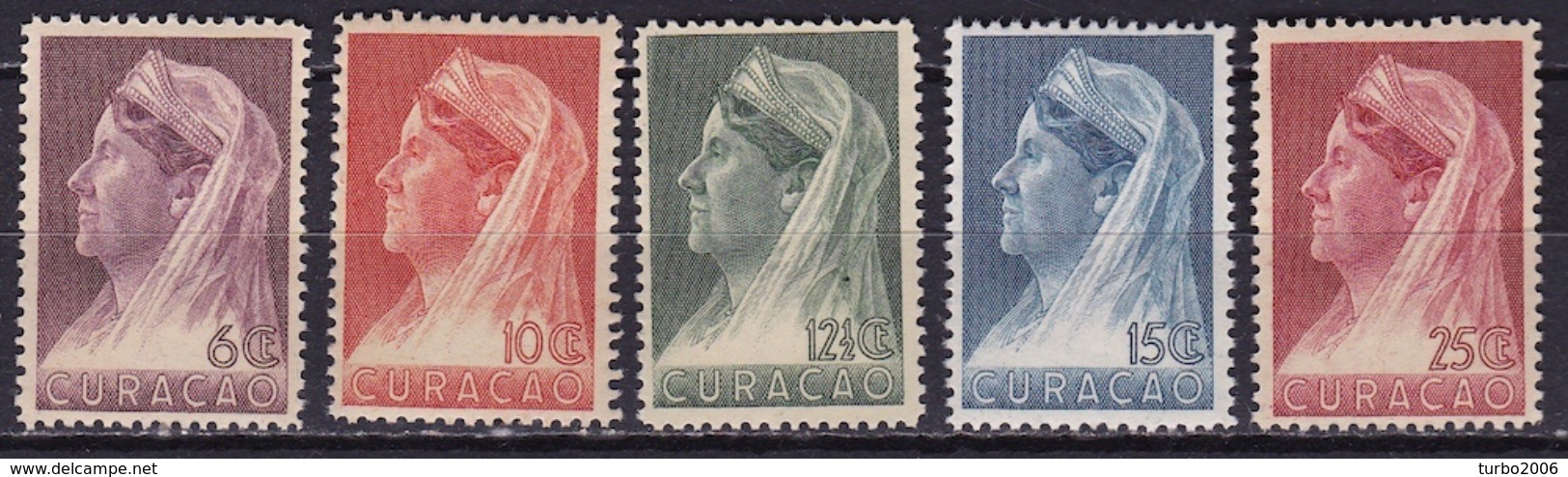 Curacao 1936 Koningin Wilhelmina Met Sluier 5 Waarden Van De Serie NVPH 126 / 129 - 132 Postfris - Curacao, Netherlands Antilles, Aruba