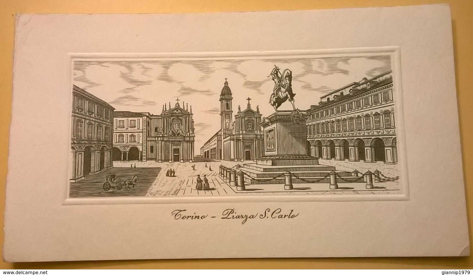 CARTONCINO TIPO CARTOLINA DISEGNO TORINO PIAZZA SAN CARLO - Architettura