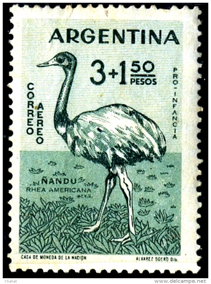 BIRDS-GREATER RHEA-BRASIL-1966-SURCHARGED-MLH-H1-357 - Struzzi
