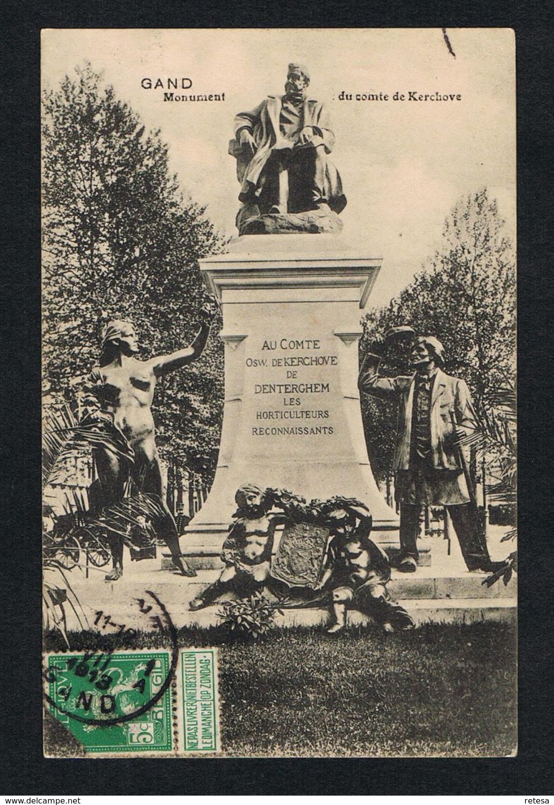 ) OUDE POSTKAART GAND MONUMENT Du COMPTE De  KERCHOVE 1913 - Gent