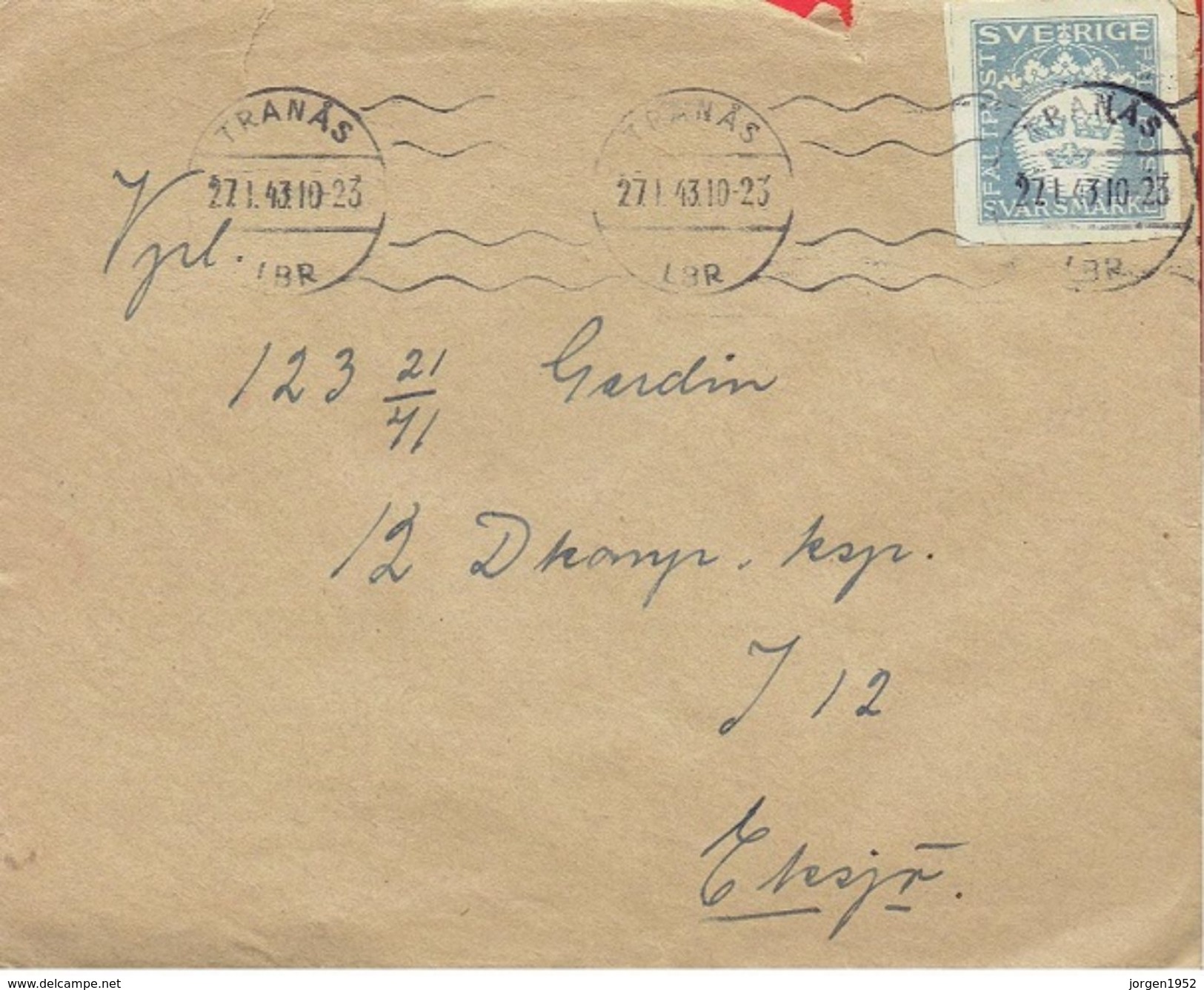 SWEDEN # MILITARY BRIEF   SEND FROM TRANÅS  27.1-1943 - Militaires