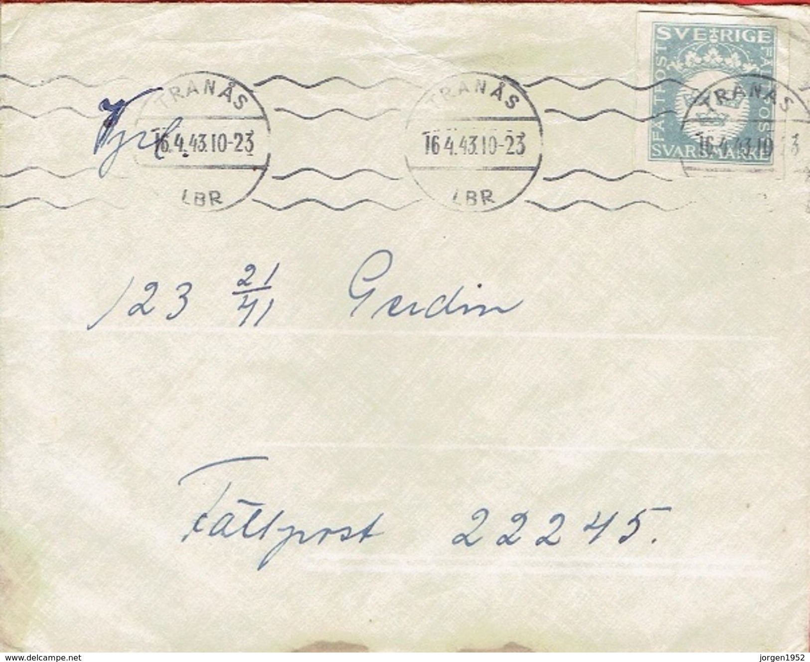 SWEDEN # MILITARY BRIEF   SEND FROM TRANÅS  16.4-1943 - Militaires