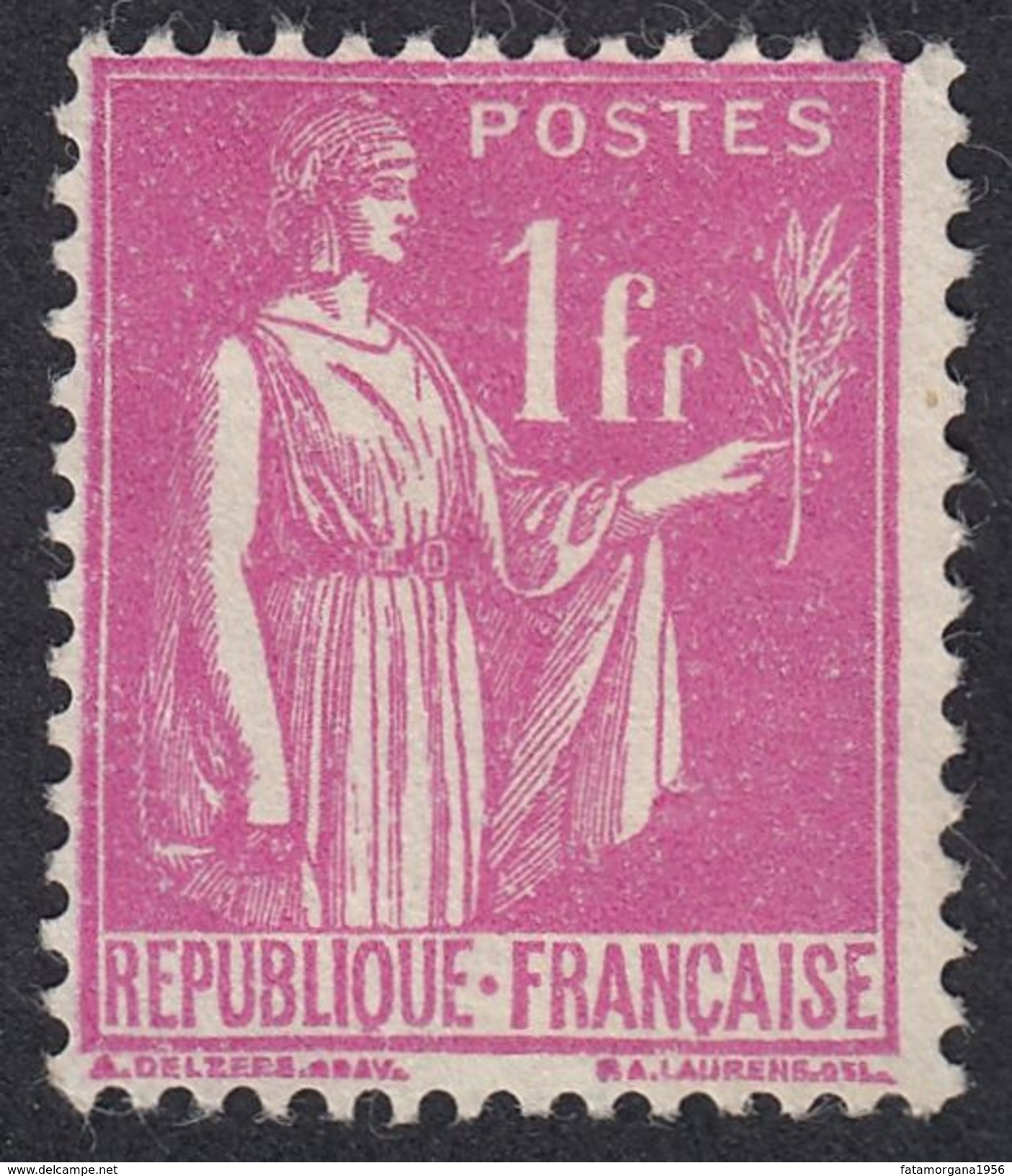 FRANCE Francia Frankreich - 1937 - Yvert 369 Nuovo Senza Gomma, Paix, 1 F, Rosa. - 1932-39 Frieden